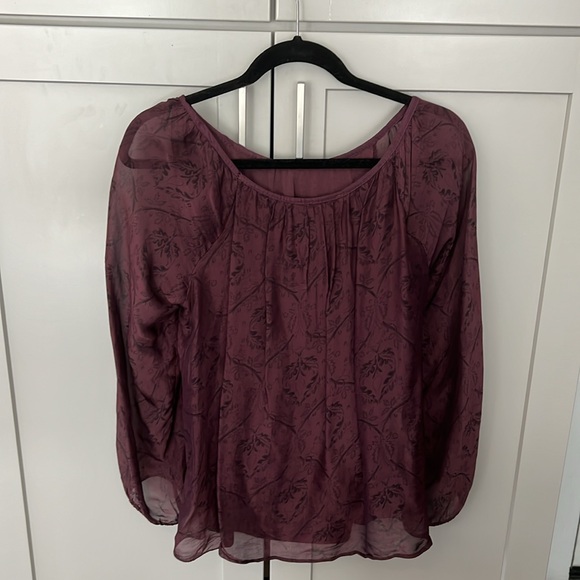 Piazza Roma Made in Italy Burgundy Top Lightweight Sheer Long Sleeves Small S - Picture 5 of 8